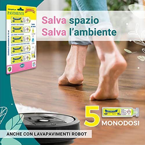 Limpiador de suelos Ecofriendly | 5 monodosis ahorro de espacio | Detergente para suelos para lavado manual y compatible con todo tipo de robots mopas de suelos con perfume floral