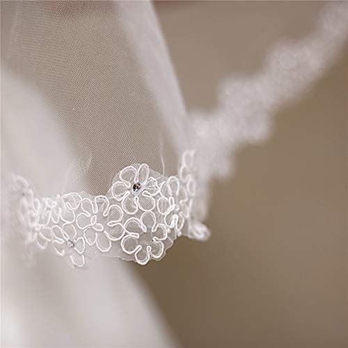 Lindhb Velo de Novia de Boda Encaje Mantilla Boda Nupcial Velo Rhinestone Blanco Marfil Apliques de Encaje Velo Head Wear Accesorio de Boda (Color : Ivory White, Size : 150 * 150cm)