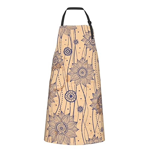 LINGF Delantal impermeable, hermosos delantales florales vintage con bolsillos, delantales de cocina de chef para mujeres y hombres