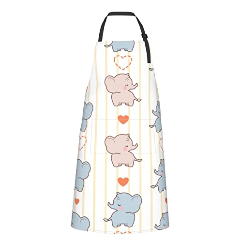 LINGF Delantal impermeable lindo elefante con delantales de corazón con bolsillos delantales de cocina de chef para mujeres y hombres