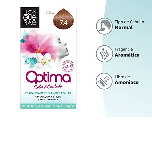 Llongueras Optima Tinte de Cabello Permanente sin Amoniaco Tono #7.4 Cobrizo Medio