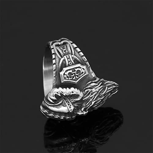 LMCLJJ Hombres Vikingo Guerrero Odin Anillo, NóRdico Mito Mjolnir Martillo de Thor Vintage Acero Inoxidable Amuleto Casco Anillos, Hecho a Mano MáScara Punk Banda JoyeríA,13