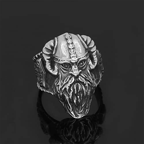 LMCLJJ Hombres Vikingo Guerrero Odin Anillo, NóRdico Mito Mjolnir Martillo de Thor Vintage Acero Inoxidable Amuleto Casco Anillos, Hecho a Mano MáScara Punk Banda JoyeríA,13