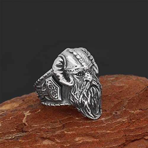 LMCLJJ Hombres Vikingo Guerrero Odin Anillo, NóRdico Mito Mjolnir Martillo de Thor Vintage Acero Inoxidable Amuleto Casco Anillos, Hecho a Mano MáScara Punk Banda JoyeríA,13