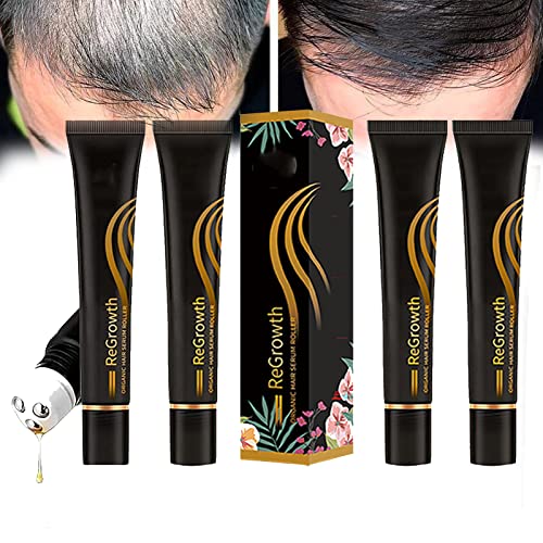 LMNH Organic Hair Serum Roller, Regrowth Organic Hair Serum Roller Set, Triple Roll-On Massager Hair Growth Essence, Biotin Hair Growth Serum (4PCS)