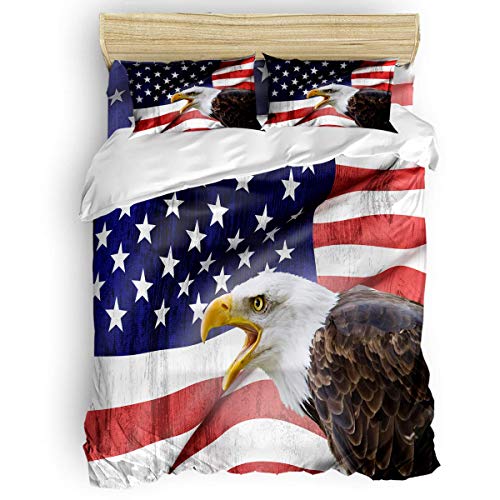 LnimioAOX American Eager Team Juego de Funda nórdica de 3 Piezas con 2 Fundas de Almohada Decorativas Colcha Patriotic Memoriol Day