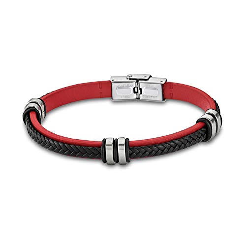 Lotus Pulsera de piel Style LS1829-2/3, para mujer/hombre, negro y rojo, D2JLS1829-2-3, un bonito regalo para Navidad, cumpleaños, día de San Valentín para mujer, para el hombre