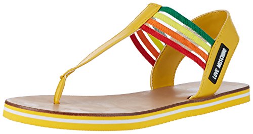 Love Moschino, Sandalias con Tira Vertical Mujer, Plateado (Yellow), 37 EU