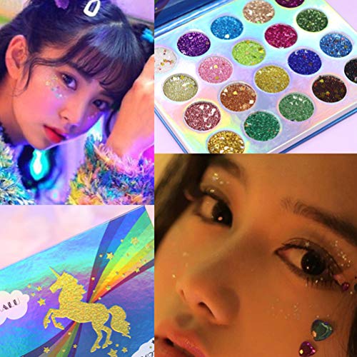 Lurrose paleta de sombras de ojos unicornio 20 colores paleta de sombras de ojos con brillo brillo maquillaje pigmentado sombra de ojos en polvo a prueba de agua para mujeres niñas