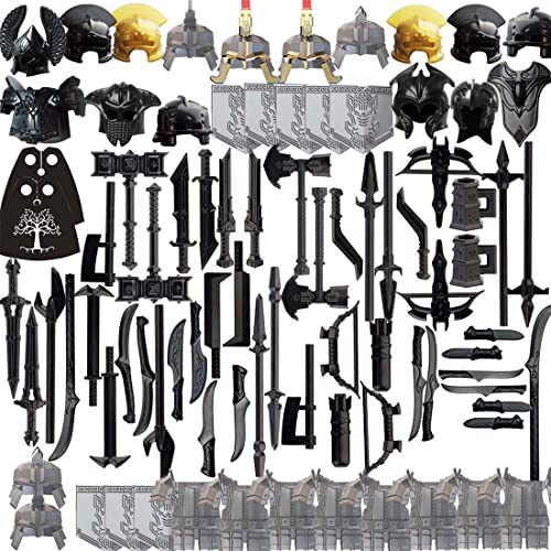 LUWEI Paquete de Armadura de Armas para Minifiguras Lego 82 Piezas Soldado Medieval Arma Caballero Casco Escudo Armadura Kit Compatible con Figuras de Clones Lego