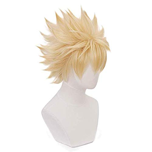 LZT Peluca de cosplay sintética de anime con cabello corto rubio claro para hombre de Katsuki Bakugou para fiestas como Halloween o para llevar de diario con malla de peluca gratis