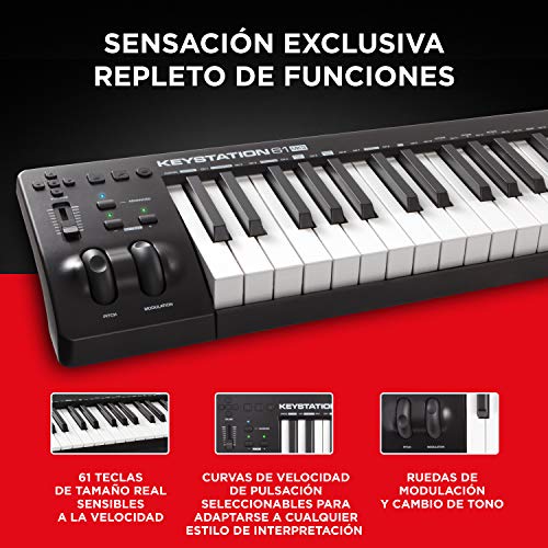 M-Audio Keystation 61MK3 - Teclado Controlador MIDI Compacto de 61 teclas con controles asignables, ruedas de cambio de tono / modulación, conectividad Plug-and-Play (Mac/PC) y software incluida