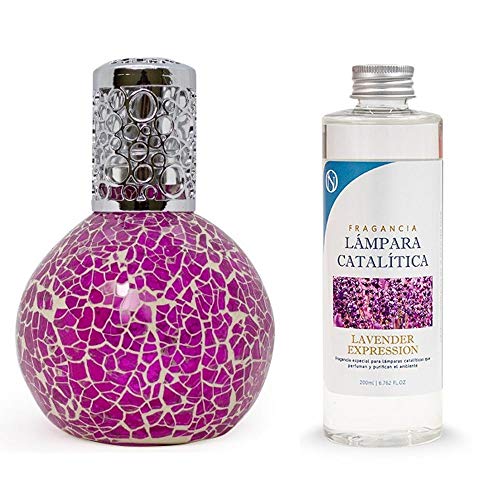 M MAMA MANUELA Pack Lámpara Catalítica y Fragancia. Modelo Mosaico Fucsia - perfuma y sanea el Ambiente. Elimina Malos olores e impurezas del Aire - MamaManuela (Aroma Lavender Expression - 200ml)