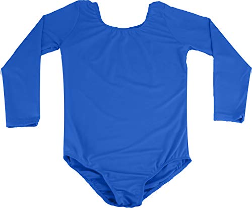 Maillot de Danza Ballet Gimnasia Leotardo Body Clásico Elástico para Mujer de Manga Larga Cuello Redondo (S, Azul)