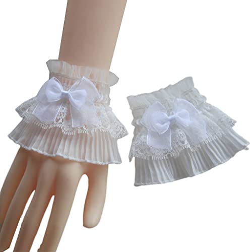 Mangas desmontables para el brazo Steampunk malla encaje muñeca puño Lolita cuerno puños volantes camisa de encaje guantes decorativos, Negro, Talla única