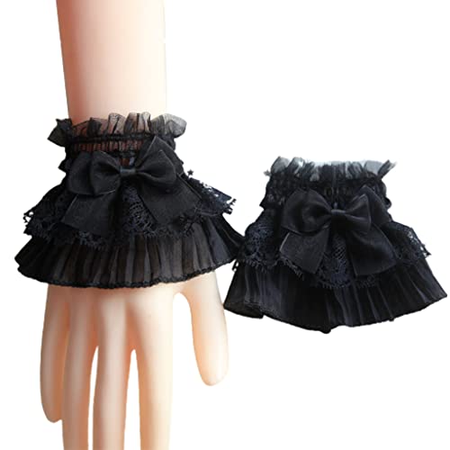 Mangas desmontables para el brazo Steampunk malla encaje muñeca puño Lolita cuerno puños volantes camisa de encaje guantes decorativos, Negro, Talla única