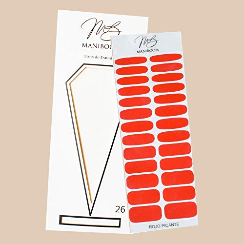 ManiBoom 26 Tiras de Uñas - Pegatinas Decorativas Para Uñas Semipermanentes - Calcomanías Nail Polish Autoadhesivas - Nails Stickers Adhesivos de Esmalte(Rojo Picante - Rojo Bermellón)