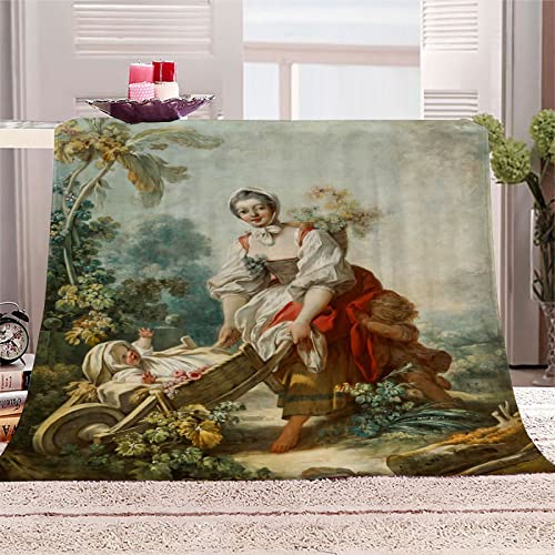 Manta Estampada Franela 3D, Suave Y Mullida Manta CáLida para Adultos Y NiñOs, para Cama, Sofá, Sala De Estar, Pintura Famosa Fragonard Alegría Madre E Hijo 150×200 cm