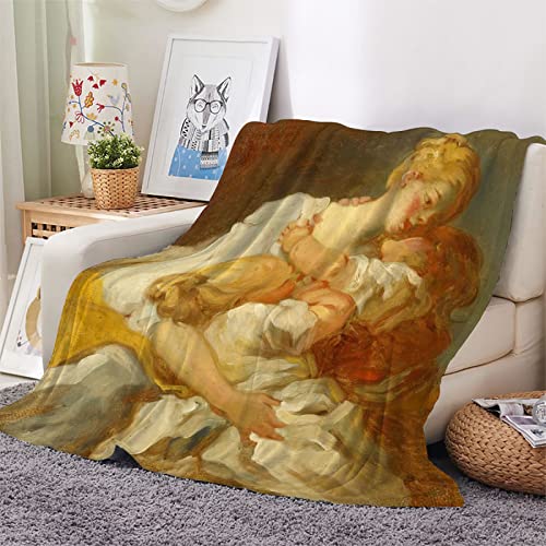 Manta Estampada Franela 3D, Suave Y Mullida Manta CáLida para Adultos Y NiñOs, para Cama, Sofá, Sala De Estar, Pintura Famosa Fragonard Beso De Madre 150×200 cm