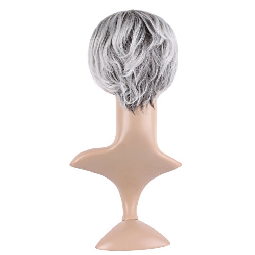 MapofBeauty 25cm/ 10 pulgada corto rizo seorita rizo Pelucas (gris+blanco)