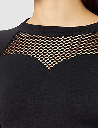 Marca Amazon - AURIQUE Top de Rejilla sin Costuras con Manga Larga Mujer, Negro (Black), 42, Label:L