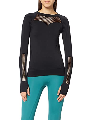 Marca Amazon - AURIQUE Top de Rejilla sin Costuras con Manga Larga Mujer, Negro (Black), 42, Label:L