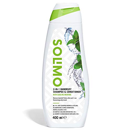 Marca Amazon - Solimo Champú y acondicionador anticaspa 2 en 1, con mentol refrescante- Paquete de 6 (6 Botellas x 400 ml)