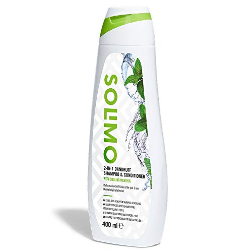 Marca Amazon - Solimo Champú y acondicionador anticaspa 2 en 1, con mentol refrescante- Paquete de 6 (6 Botellas x 400 ml)