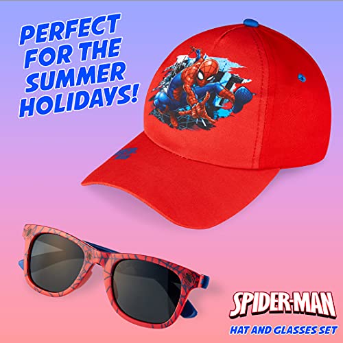 Marvel Pack de Gorra Niño y Gafas de Sol Infantiles de Spiderman y Los Vengadores, Gorra Infantil, Gafas de Sol Niño, Regalos para Niños (Rojo)