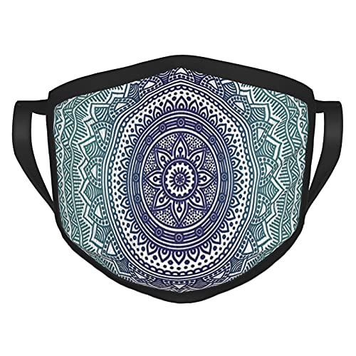 Máscara De Tela Azul Marino Y Verde Azulado Ombre Mandala Antiguo Arte Indio Con Efectos De Estilo Mehndi Kitsch Boho Print Es Azul Oscuro Blanco Negro Máscara De Borde