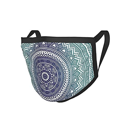 Máscara De Tela Azul Marino Y Verde Azulado Ombre Mandala Antiguo Arte Indio Con Efectos De Estilo Mehndi Kitsch Boho Print Es Azul Oscuro Blanco Negro Máscara De Borde