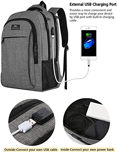 MATEIN Mochila Portatil Hombre Impermeable Mochila para Ordenador Portátil 15.6 Pulgadas Mochila Ejecutivo con Puerto USB para Trabajo Empresarial Profesional Viajar Universidad Colegio - Gris