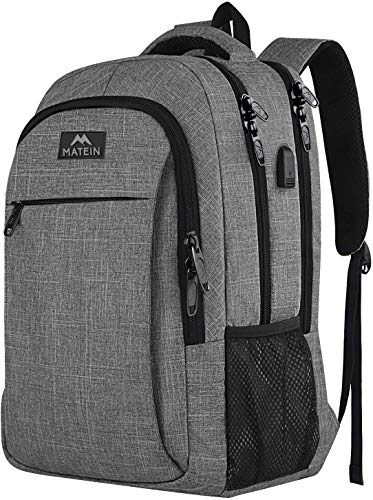 MATEIN Mochila Portatil Hombre Impermeable Mochila para Ordenador Portátil 15.6 Pulgadas Mochila Ejecutivo con Puerto USB para Trabajo Empresarial Profesional Viajar Universidad Colegio - Gris