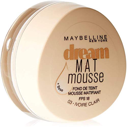 Maybelline New York Base de maquillaje Dream Mat Mousse 03 Ivoire Claire, Juego de 3 (3 x 18ml)