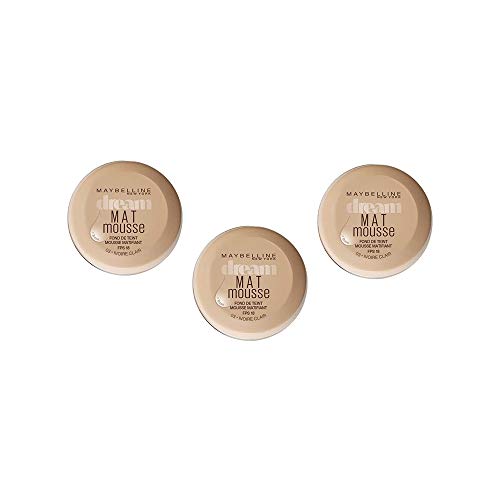 Maybelline New York Base de maquillaje Dream Mat Mousse 03 Ivoire Claire, Juego de 3 (3 x 18ml)