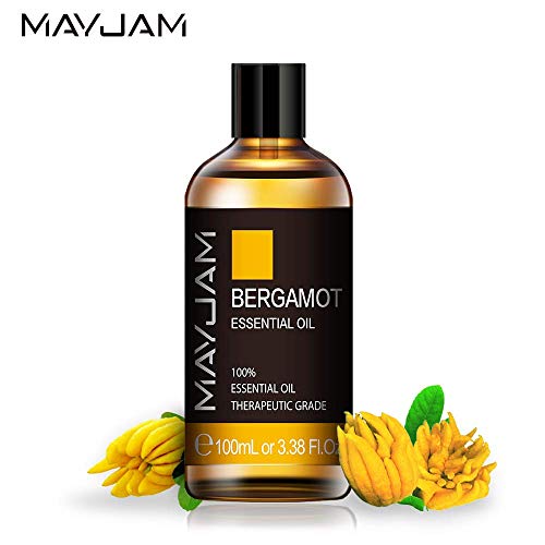 MAYJAM Aceites Esenciales de Bergamota 100 ml, 100% Aceites Esenciales Naturales Puros, Aceite Esencial de Aromaterapia de Grado Terapéutico, Aceites de Fragancia para Difusor Humidificador Relajación