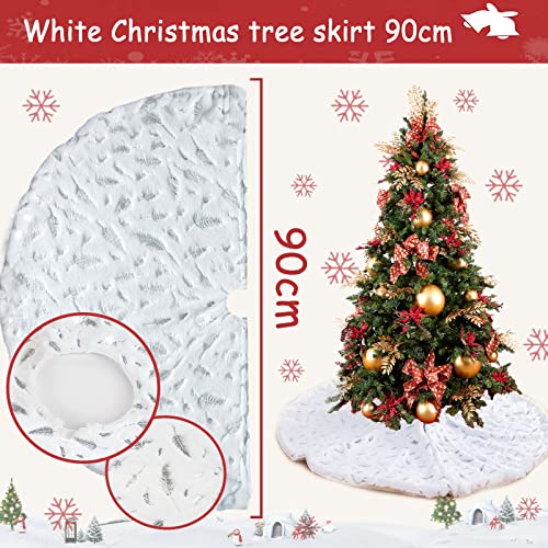 McNory 90cm Falda del árbol de Navidad,Piel sintética Faldas de árbol Blanco de Navidad Falda para Navidad Fiesta de año Nuevo Vacaciones en casa decoración(Pluma)