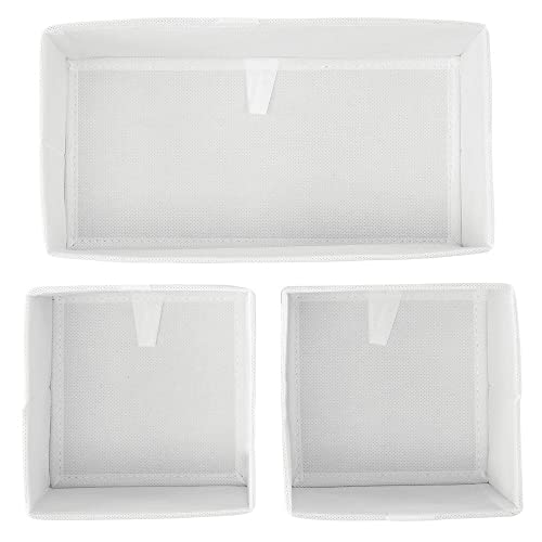 mDesign Juego de 3 Cajas organizadoras – Cestas de Tela de Diferentes tamaños para cajones – Organizadores para armarios para Guardar Calcetines, Ropa Interior y más – Naranja melocotón/Blanco