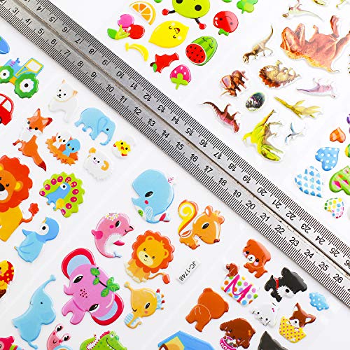 Meafeng Pegatinas para Niños 600+, 24pcs Pegatinas Infantiles 3D Puffy Stickers, Aplicable Gratificantes Regalos Scrapbooking , Que Incluyen Automóviles,Animales, Números, Frutas, Letras, Vida Marina