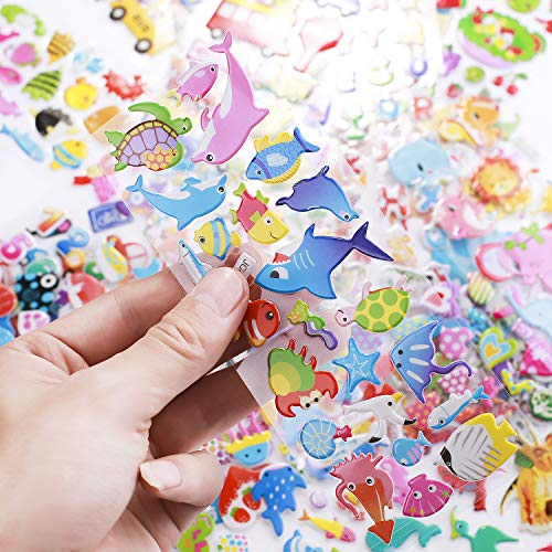 Meafeng Pegatinas para Niños 600+, 24pcs Pegatinas Infantiles 3D Puffy Stickers, Aplicable Gratificantes Regalos Scrapbooking , Que Incluyen Automóviles,Animales, Números, Frutas, Letras, Vida Marina