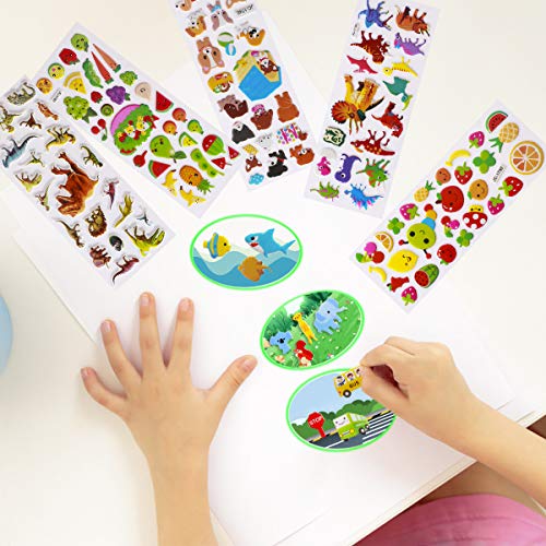 Meafeng Pegatinas para Niños 600+, 24pcs Pegatinas Infantiles 3D Puffy Stickers, Aplicable Gratificantes Regalos Scrapbooking , Que Incluyen Automóviles,Animales, Números, Frutas, Letras, Vida Marina