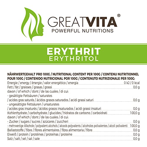 MeaVita Erythritol Alternativa de azúcar sin calorías, 1 paquete (1x 1000 g) en una bolsa