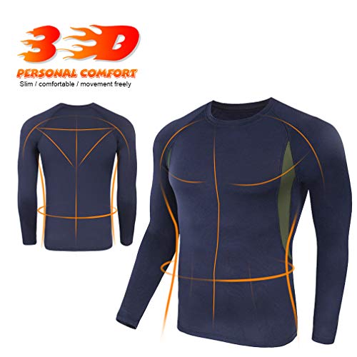 MEETYOO Conjunto de Ropa Interior térmica para Hombre, Absorbente de Largo, Capa Base de Secado rápido, Traje de compresión Deportivo para Entrenamiento, esquí, Correr, Senderismo, Azul, M