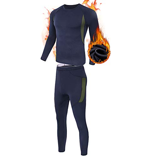 MEETYOO Conjunto de Ropa Interior térmica para Hombre, Absorbente de Largo, Capa Base de Secado rápido, Traje de compresión Deportivo para Entrenamiento, esquí, Correr, Senderismo, Azul, M