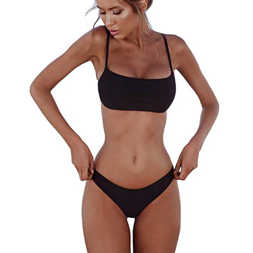 Meioro Conjuntos de Bikinis para Mujer Push Up Bikini Traje de baño de Tanga de Cintura Baja Trajes de baño Adecuado Viajes Playa La Natacion (XL, Negro)