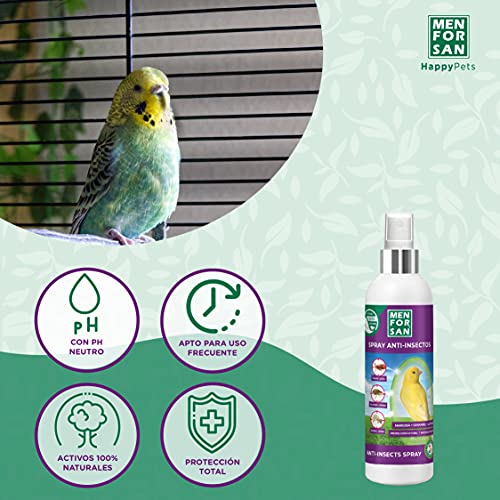 MENFORSAN Spray Anti-Insectos con Margosa, Geraniol y Lavandino para Aves, Protege a tu pájaro de Cualquier Insecto, 250ml