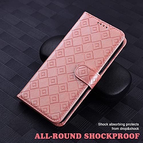 Midmelon - Funda para teléfono Samsung Galaxy A5 2017, diseño de cuadros en relieve, antideslizante, piel sintética, tarjeta, color rosa