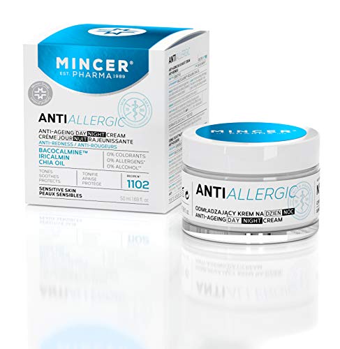 Mincer Pharma Anti Allergic Crema facial antialérgica antialérgica de día y noche contra las rojeces antiedad para pieles sensibles con bacocalmin, iricalmina y aceite de chía, 50 ml