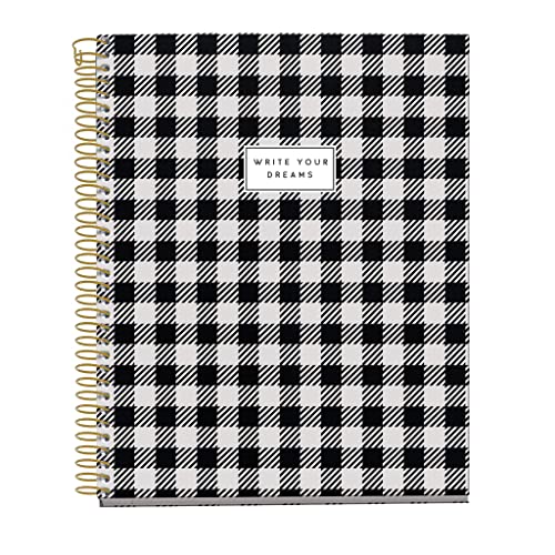 MIQUELRIUS MR46619 - Cuaderno A5 - Cuadrícula 5 mm - 120 Hojas - 4 Franjas de Color - Espiral Cobre - Colección Always Black - Cuadros Vichy