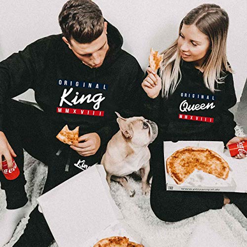 Mixcept King Queen - Juego de sudadera con capucha para parejas, San Valentín, regalo para parejas, parejas, parejas, pareja, couple, Mr y Mrs, 1 pieza, Black-queen 1pc, S